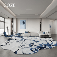 Tapis de salon au design unique et moderne, forme spéciale, tapis bleu irrégulier pour salon et chambre à coucher