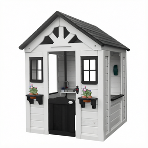Casita de Juegos de Madera para Niños, para Exteriores, con Fregadero, Ventanas y Jardineras - Product Image 1