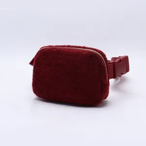 Keymay Stock New Fleece Red Sherpa Fanny Pack Interior Zipper Mesh Pockets 1L Crossbody Bags Adjustable Everywhere Belt Bag