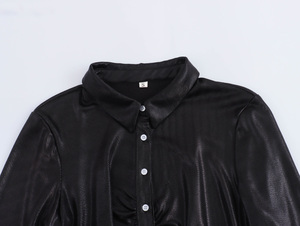 QSY 2025 T Rn cuello abajo manga larga <span class=keywords><strong>B</strong></span> Ttons <span class=keywords><strong>P</strong></span> Color negro frente plisado Cas Al moda vestido largo para mujer - Product Image 3