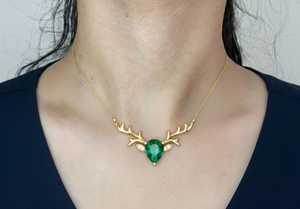 14KT Gold Reindeer Pendant <b>Necklace</b> with Natural or Lab Grown Gemstones and Diamond Accents - Product Image 2
