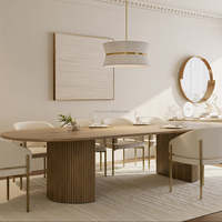 Table à manger extensible en bois, ronde de 45'' à ovale de 105'', base à colonnes côtelées, ensemble de meubles de cuisine modernes, 6 chaises, 14 places
