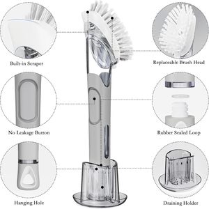 แปรงล้างจานพลาสติกใสพร้อมที่จ่ายสบู่ สแตนเลส ขนแปรง PET ราคาโรงงาน - Product Image 5