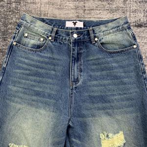 Denimguys Biểu Tượng Tùy Chỉnh Rửa Axit Faded Denim Quần Người Đàn Ông Của Dây Đeo Màu Trắng Dây Kéo Baggy Đau Khổ Jeans - Product Image 3