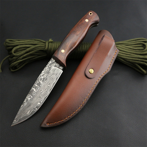 Coltello da caccia a lama fissa tattica con manico in sandalo giallo professionale - Product Image 1