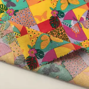 Tissu 55% Polyester 30% Viscose 15% lin imprimé papillon coloré à la mode, économique en ligne
