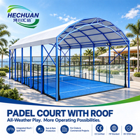 Terrain de padel Hechuan avec toit en tissu PVC ignifuge bleu, doté de verre trempé, de gazon artificiel et d'éclairage LED
