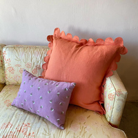 2 Pièces/Lot Nature French 100% Housse de coussin en lin Housses de coussin bord festonné lin vintage taie d'oreiller pour hôtel