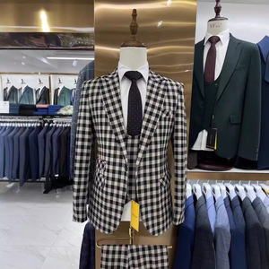S021N <span class=keywords><strong>3</strong></span> pièces hommes Plaid <span class=keywords><strong>costume</strong></span> bouton fermeture tissu grande taille décontracté hôte mariage transfrontalier commerce extérieur pour la fête - Product Image 2