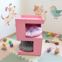 Table d'appoint 2-en-1 pour chat avec 2 coussins amovibles, lit pour chat en peinture grainée rose, meuble démontable