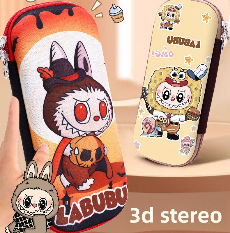 Labubu симпатичный мультяшный 3D канцелярский ящик большой емкости ПВХ сумка для ручек/пенал для школьных принадлежностей