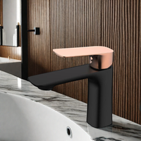 Keran Wastafel Keramik Kontemporer Model Air Terjun Satu Lubang Warna Hitam Rose Gold Kuningan dengan 1 Tuas dan Katup Meteran 5