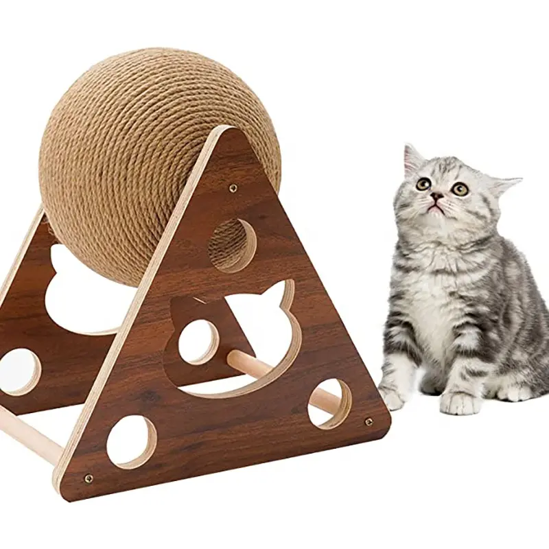 Bola interativa de sisal para gatos, brinquedo interativo de arranhão para gatos internos