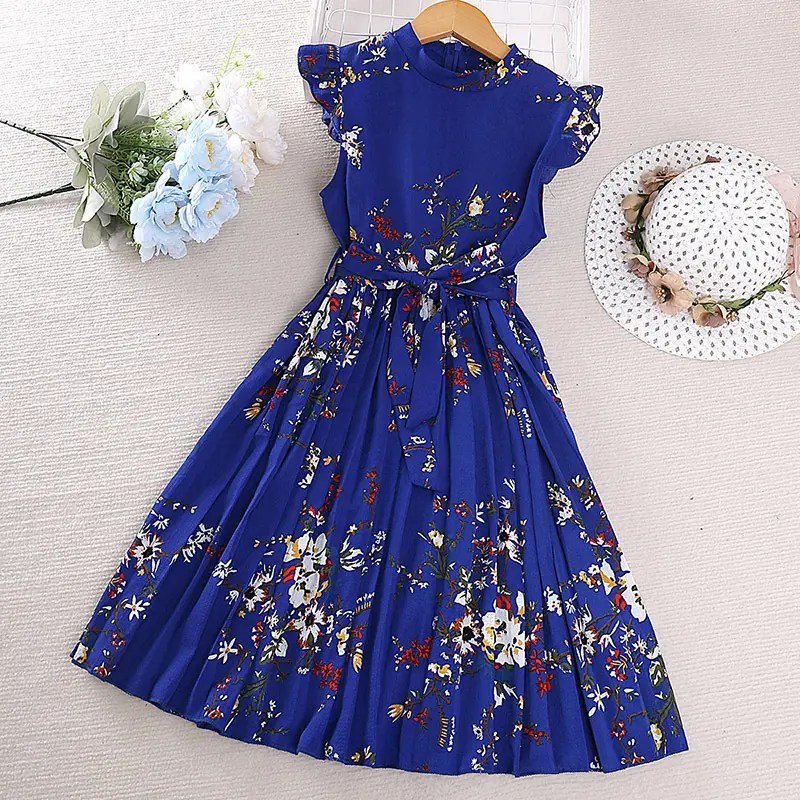 Explosive children's summer flying sleeve printed children's princess dress Korean version of the new girl dress