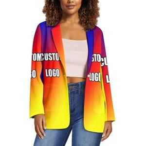 Blazer noir femmes costume de haute qualité à manches longues Blazer boutonné mince décontracté été manteau haut personnalisé <span class=keywords><strong>POD</strong></span> manteau classique pour les femmes - Product Image 5