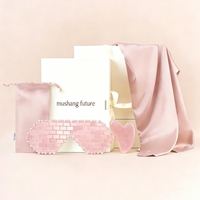 Set Hadiah Mushang Alat Pijat Wajah Batu Kuarsa Mawar Alami Masker Mata Logo Kustom Kotak Batu Gua Sha Alat Pijat Wajah