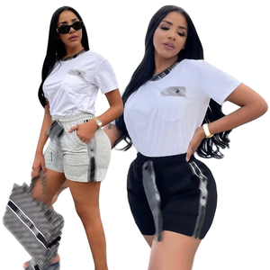 Completo Set <span class=keywords><strong>Sportivo</strong></span> <span class=keywords><strong>Donna</strong></span> Estivo 2026 Nuovi Arrivi Personalizzabile con Logo, Stile Streetwear, Pantaloncini Sopra il Ginocchio, Taglia XL, Stile Casual - Product Image 1