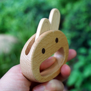 Wooden Inflatable Rabbit <strong>Rattle</strong> with Clear Sound to Exercise <strong>Baby</strong> Finger Grip Strength Toy - Product Image 3