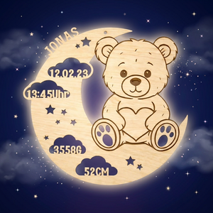 Pendentif Plaque Commémorative en Bois Ourson Lune pour Naissance Bébé, Décoration Nouveau-né Découpée au Laser, Plaque Nominative Baptême, Ornement <span class=keywords><strong>de</strong></span> Bureau - Product Image 3