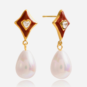 Pendientes de Perlas en Forma de Lágrima con Patrón de Estrella, Grado AAA, Engaste en Bisel, para Uso Diario - Product Image 1