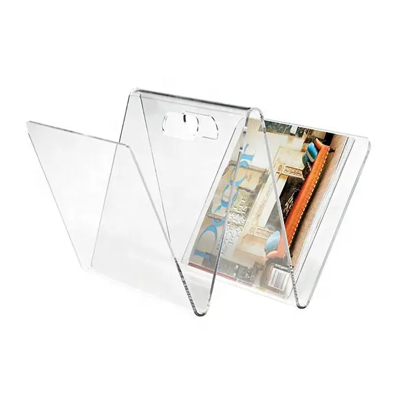 Organizador de escritorio acrílico transparente para revistas, soporte de plexiglás para folletos