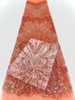 Tissu de dentelle à sequins brodé en maille trapézoïdale avec perles et accessoires pour robes de mariée et de soirée