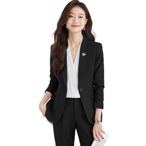 Women Grey Suit Set Polyester Full Sleeve Anti-Wrinkle Office Lady Spring Formal Wear - Product Image 5