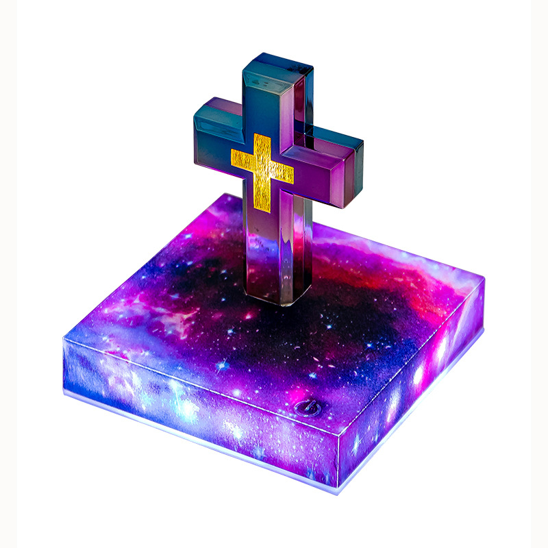 Starry base levitating wood cross