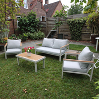 Ensemble de canapé d'extérieur en aluminium 4 pièces avec table basse en bois de teck, meubles de salon de jardin pour jardin et cour