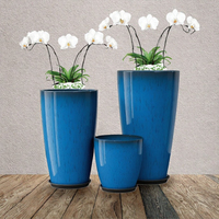 Ensemble de pots de fleurs modernes en ciment bleu galvanisé légers et écologiques, jardinières extérieures émaillées pour jardin, design minimaliste