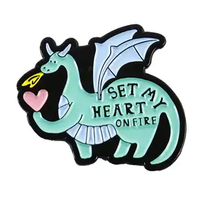 Mythical Creatures Flying Dragon Set My Heart On Fire Enamel Lapel Pin