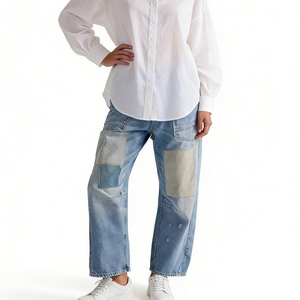 Pantalones vaqueros anchos de mezclilla con cordón y parches para mujer, estilo cargo con salpicaduras de pintura, moda Sehe - Product Image 4