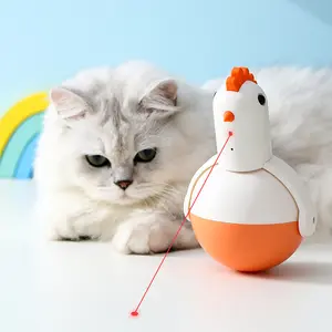 Pet taklit tavuk Crowing elektrikli oyuncak LED ışık lazer Tumbler kedi oyuncak