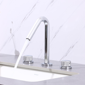 Grifo de lavabo de tres orificios giratorio de cobre cepillado dorado, con doble manija y base de <span class=keywords><strong>roca</strong></span>, juego de tres piezas <span class=keywords><strong>para</strong></span> <span class=keywords><strong>baño</strong></span> - Product Image 2