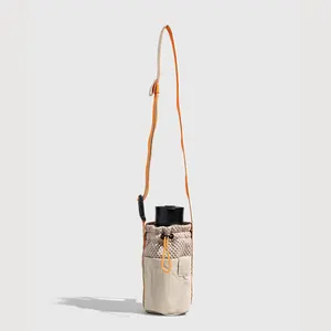 Bolsa de botella cruzada de nailon Unisex deportiva personalizada con cordón, soporte para botella de agua con correa