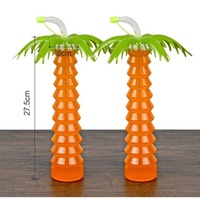 Gobelet LED lumineux en forme de palmier avec paille – Verres jetables Tiki lumineux pour bars, fêtes au bord de la piscine, événements estivaux et promotions thématiques