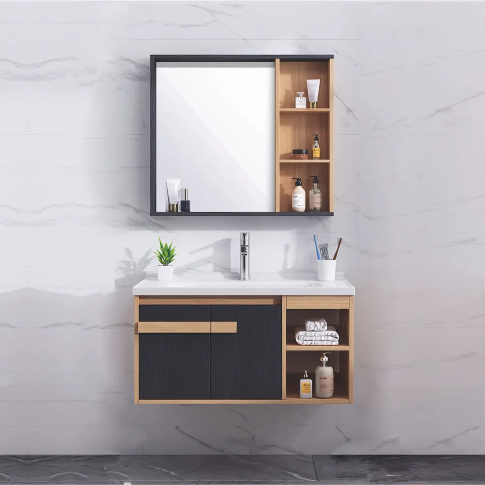 KMRY-mueble de baño de 800x700mm, mueble negro de lujo, tocador de baño moderno en Foshan