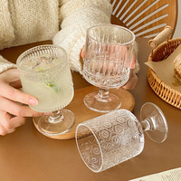 Gelas Kaca Grosir Retro Motif Bunga Matahari, Gelas Dessert Tinggi, Gelas Air/Jus Rumah Tangga, Gelas Wine Transparan