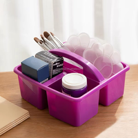 Panier de rangement en plastique rectangulaire coloré à 3 compartiments avec poignée, idéal pour les jouets et les outils de nettoyage, fabriqué sur mesure