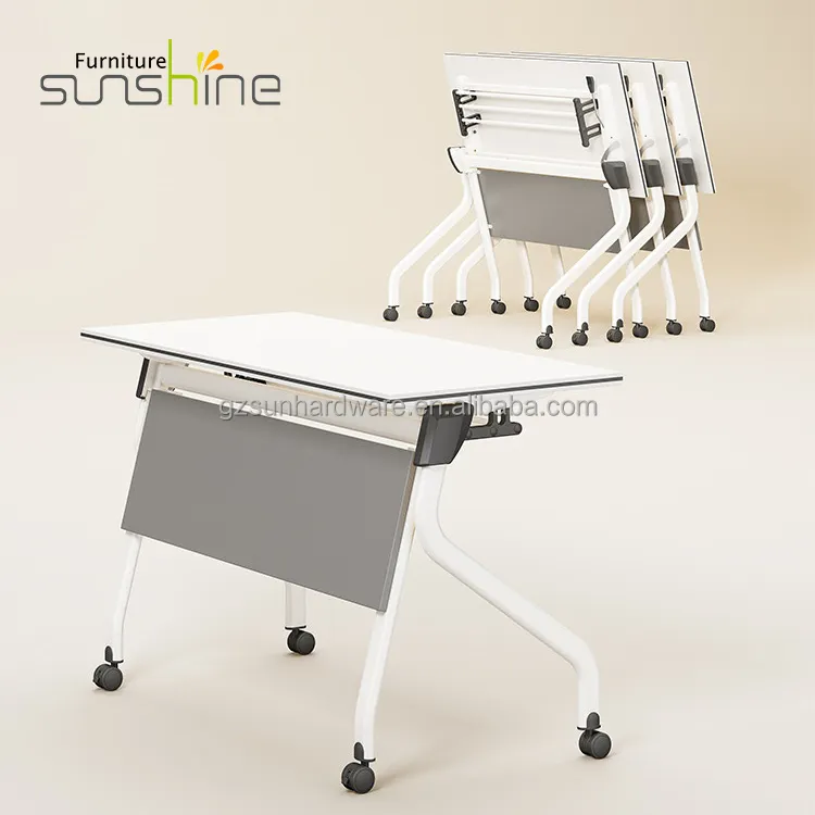 Office Foldable Conference Training Table Computer Desk PC Table Double Desk with Wheels Casters for Home Work, Study