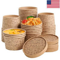 Wholesale Paper Soup Cups Food Takeout Container Disposable Kraft Paper Salad Bowl with Lid