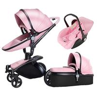 Poussette Haute pour Bébé 4 en 1, Absorption des Chocs, Assise Bidirectionnelle et Allongée, Pliante, Poussette Bébé 3 en 1 avec Siège Auto