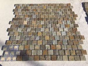 أردواز بني طبيعي مرصع بالحصى بأشعة الشمس شبكة ذهبية رصف مرصع بالحصى للممرات والممرات - Product Image 3