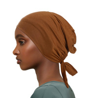 MSL03 Hijab musulman couleur unie en polyester, bonnet intérieur extérieur avec sangle élastique, chapeau de base noué avec un foulard, turban ajustable