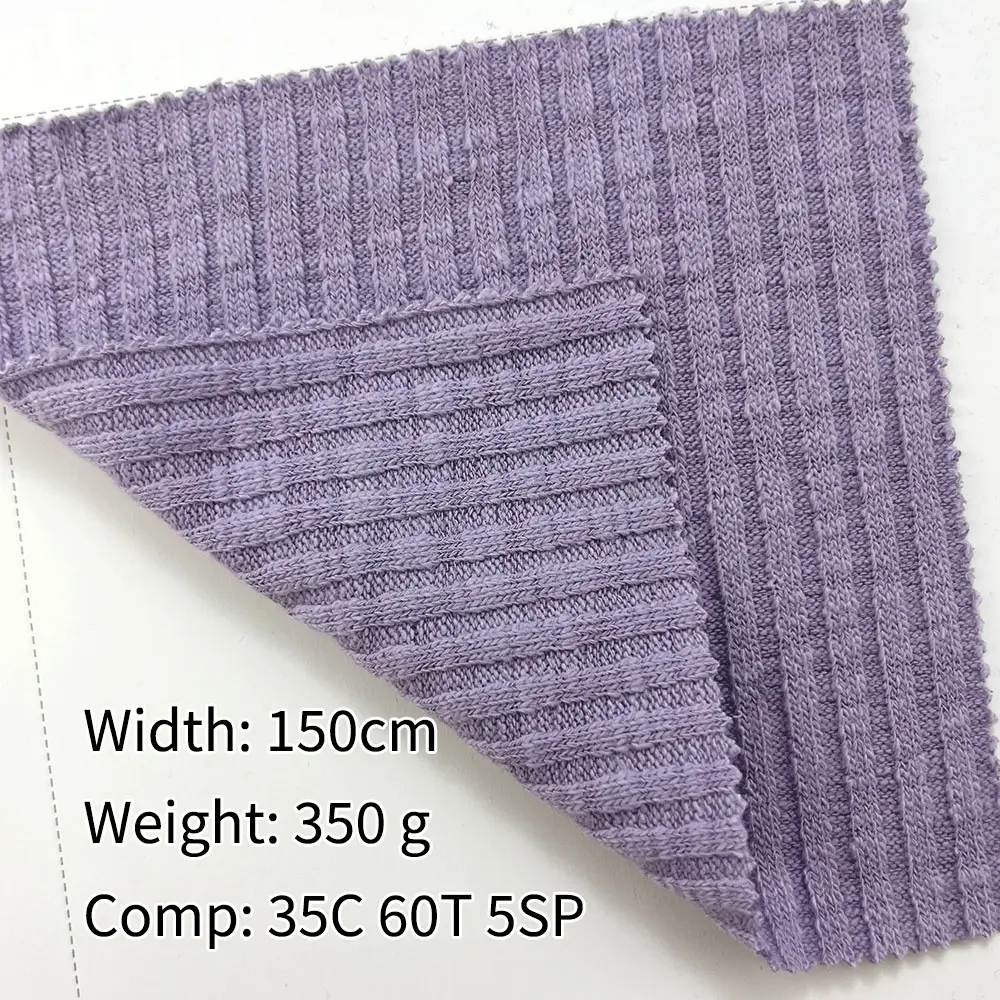 60% polyester 35% coton 5% spandex bambou noeud coton côtelé tricoté 350g vêtements décontractés pour femmes tissu