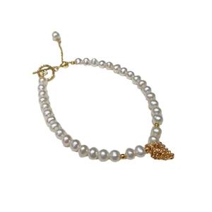 2025 Women's White Freshwater Pearl Pine Cone Pendant <b>Bracelet</b> with <b>Adjustable</b> 14K Gold OT Buckle Fashion Pendants & Charms - Product Image 5