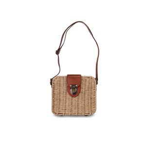 Sacs à main carrés en paille tressée 19*8*16 avec bandoulière en cuir, style bandoulière - Product Image 1