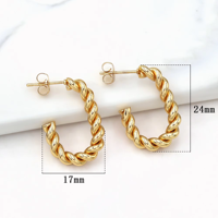 Pendientes de Aro en Forma de C con Cadena Geométrica de Acero Inoxidable, Chapados en Oro de 18k, Estilo Punk, para Mujer