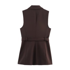 PB&ZA <span class=keywords><strong>Femme</strong></span> 2025 Nouvelle Mode <span class=keywords><strong>Gilet</strong></span> <span class=keywords><strong>Long</strong></span> <span class=keywords><strong>avec</strong></span> Rayures Latérales Décoratives Manteau sans Manches Vintage Chic pour <span class=keywords><strong>Femme</strong></span> - Product Image 2