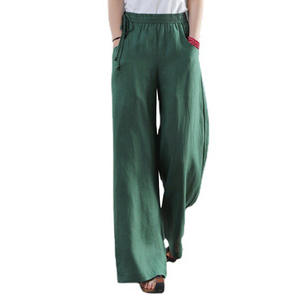 Pantalon en coton européen et américain pour <span class=keywords><strong>femme</strong></span>, ample, large, taille haute, droit, rétro, décontracté - Product Image 3